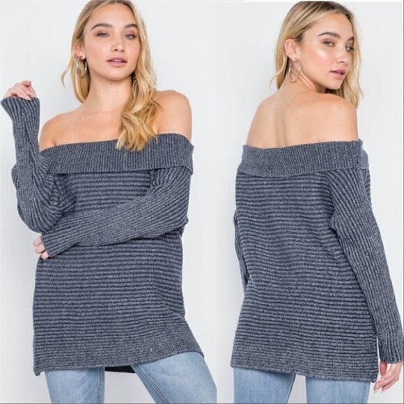 Ribbed Knit Off Shoulder Sweater top - Picture 1 of 4